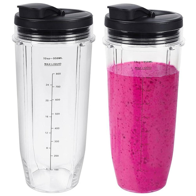 YQL 32OZ Replacement Blender Cups with Lids Compatible with Ninja BL450 BL454 Bl455 BL456 BL480 BL481 BL482 BL490 BL640 BL642 BL682 SS101 SS401 SS351 Nutri Ninja Blender Auto iQ Blenders (2 Pack)