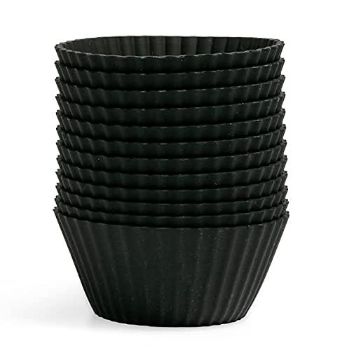 The Silicone Kitchen Reusable Silicone Baking Cups - Matte Black, Non-Toxic, BPA Free, Dishwasher Safe (12 Pack, Regular)