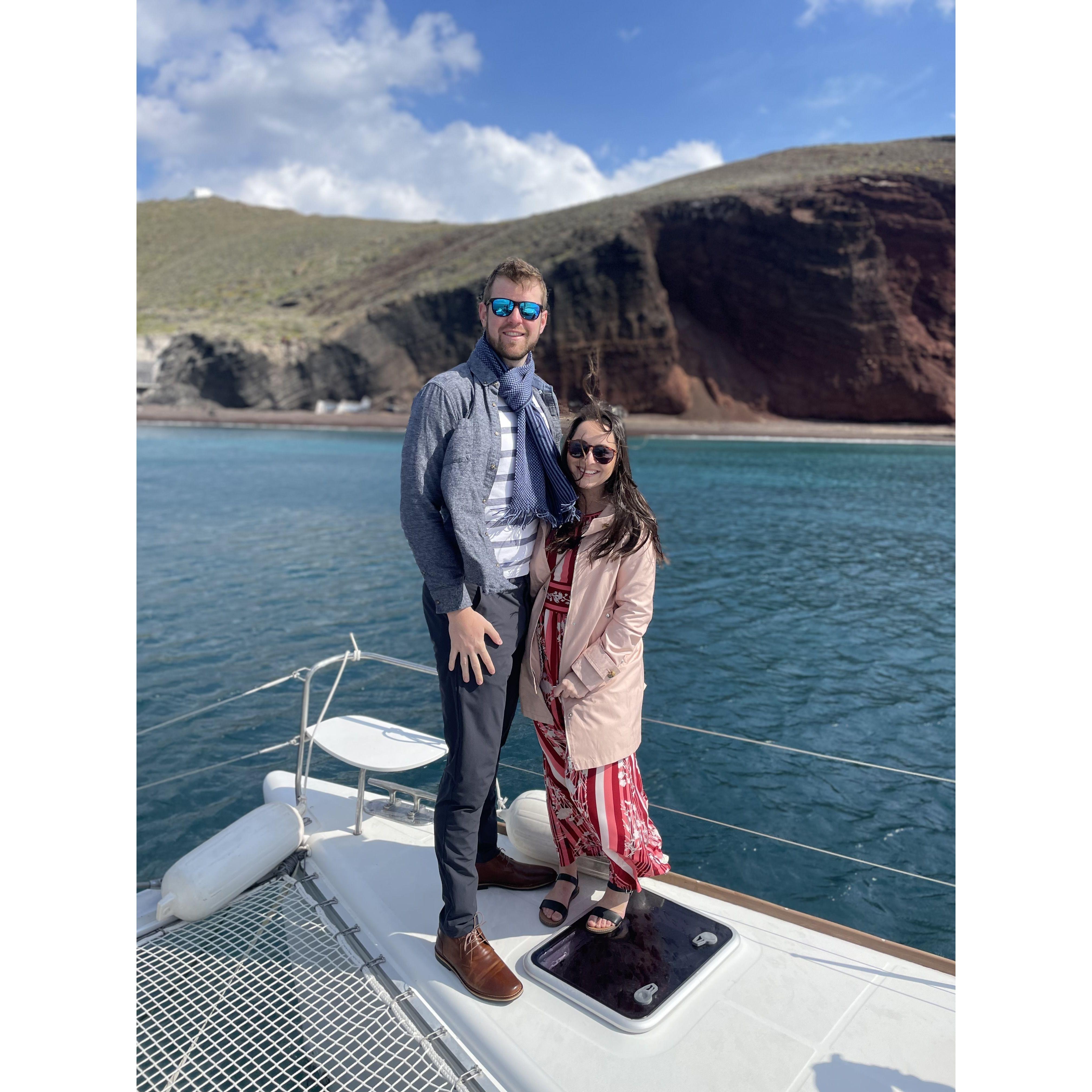Cruising along the coast of Santorini, Greece (March 2022)