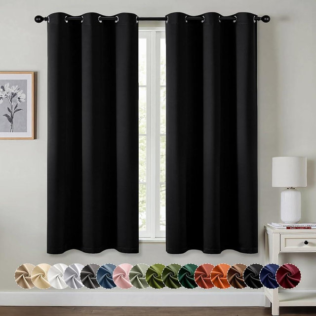 MIULEE Black Blackout Curtains for Bedroom Living Room 68 Inches Long 2 Panels, Thermal Insulated Room Darkening Drapes Solid Grommet Top Noise Reduction Light Blocking Window Treatments 40x68 Inch