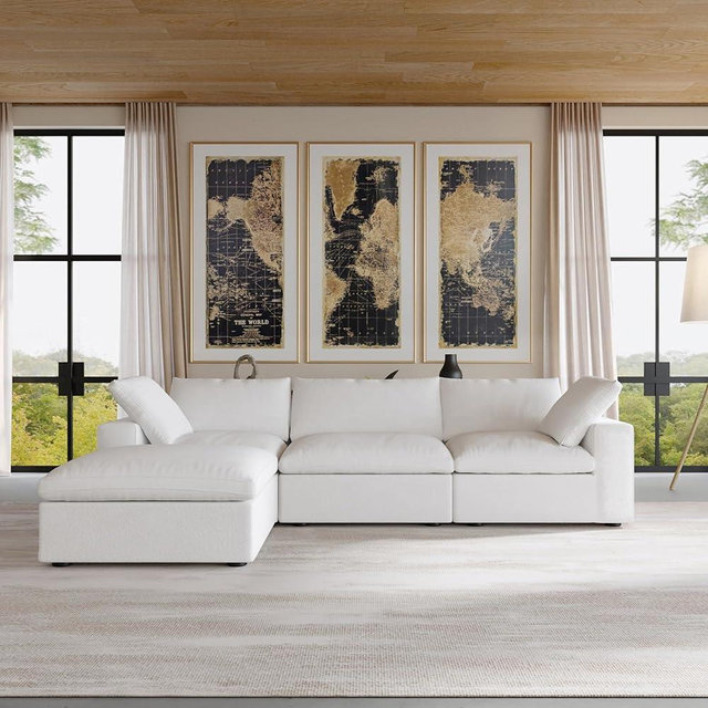 Cloud Modular Sectional Sofa,120.45" Down Filled Comfort L Shaped Sofa Couch for Living Room,Minimalist Wide Deep Seat Couches for Office Apartment (White, 3 Seater+1 Ottoman)