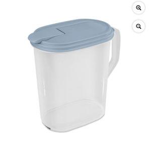 Sterilite 1 Gallon Pitcher, Clear Plastic, Flip-top Spout, Light Blue