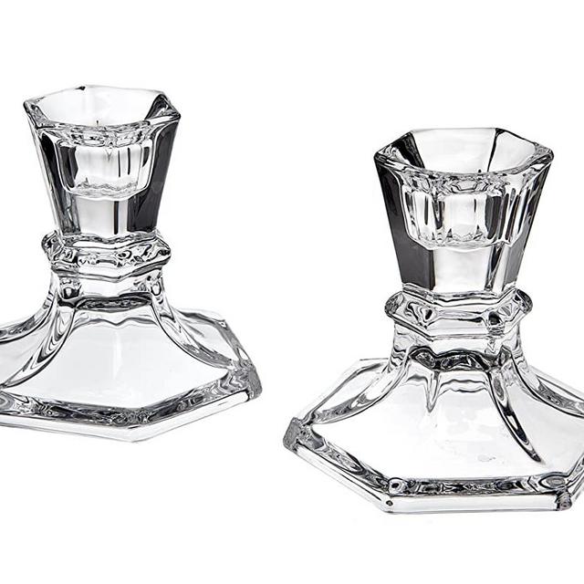Godinger Silver Art Set of 2 Hexagon Crystal Candle Stick Holders