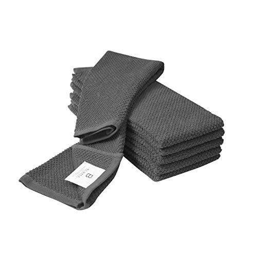 6 Pack Large Kitchen Towel Set / 16” x 26” / Solid Color with Popcorn Texture/Vibrant Dyed Cotton Hand Towels/Thick, Plush, Long Lasting Tea Towels (Grey)