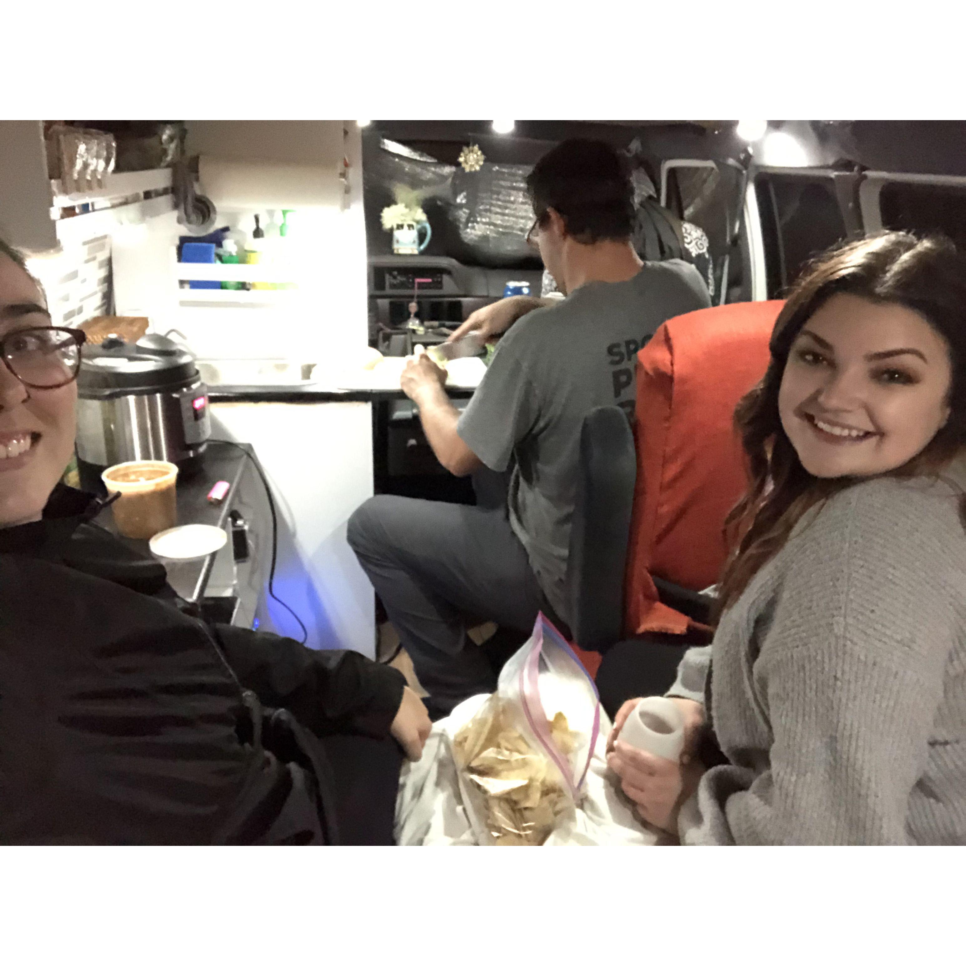 first dinner cooked in the new & improved Big Mama with Sydney! - Hannah's best friend & MOH... all of the owners of Big Mama in one little space