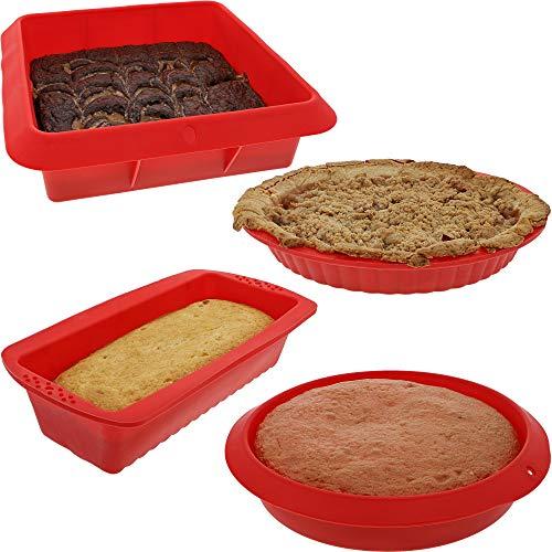 Juvale Nonstick Silicone Bakeware Baking Molds (4 Piece Set), Red