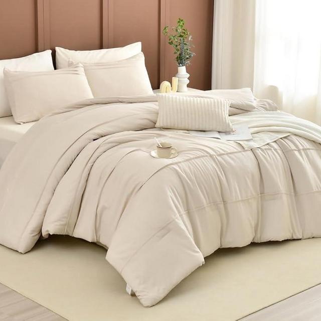 CozyTide Queen Comforter Set(90"x95"),100% Cotton Pinch Pleated Bedding Set,3 Pieces Soft Lightweight Solid Color Bedding Comforter Set（1 Wheat Comforter and 2 Pillowcases）