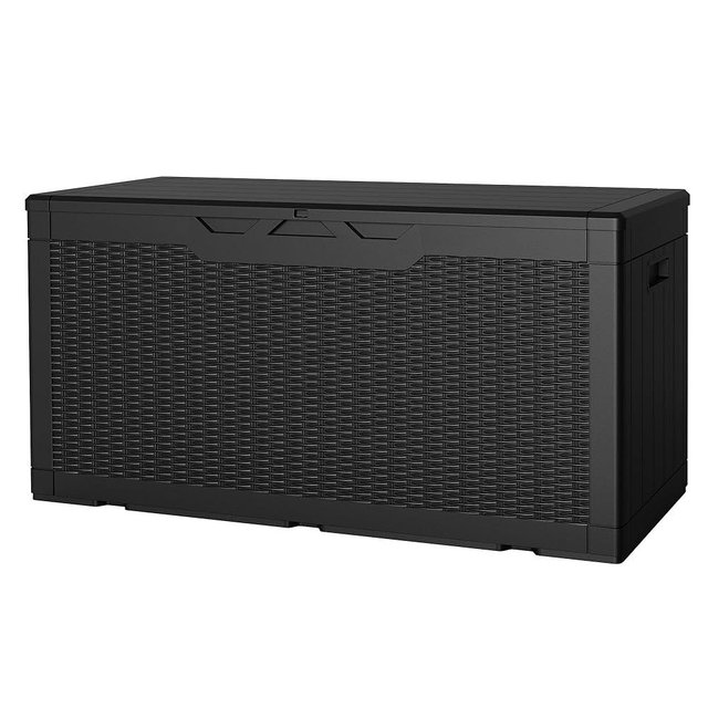 JUMMICO 100 Gallon Resin Deck Box, Waterproof Outdoor Storage Box with Lockable Lid for Garden Tools, Patio Cushions (Black)