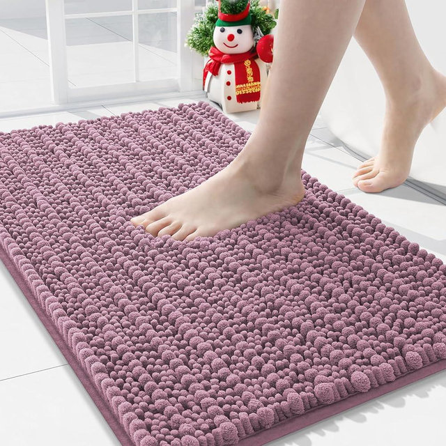 Arotive Luxury Chenille Bathroom Rug Mat, Extra Soft Thick Absorbent Shaggy Bath Rugs, Non-Slip Machine Wash Dry, Plush Bath Mats for Bathroom, Shower and Tub, 30x20, Deep Plum
