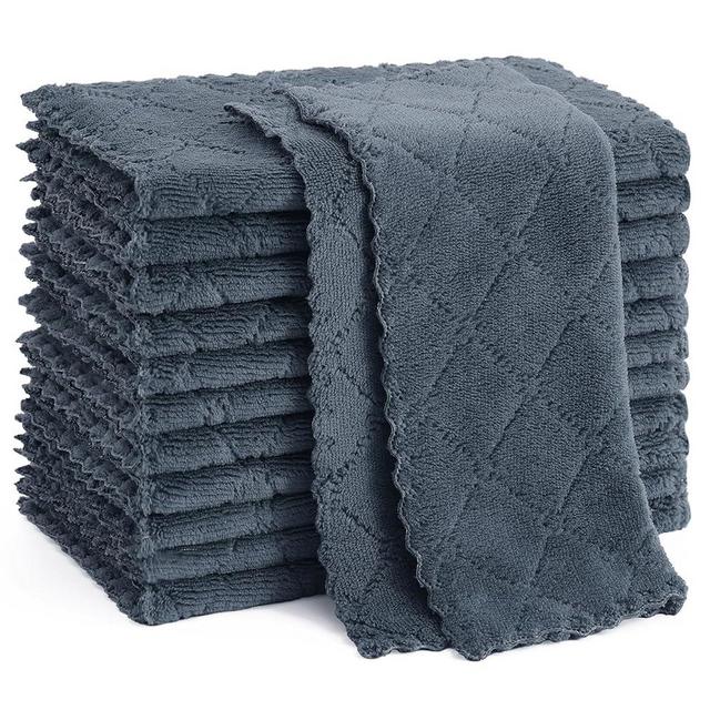 Homaxy 12 Pack Kitchen Dish Cloths(10 x 10 Inches, Dark Grey), Super Soft and Absorbent Coral Velvet Dish Towels, Nonstick Oil Fast Drying Kitchen Cleaning Cloths, Lint Free Household Dishcloths