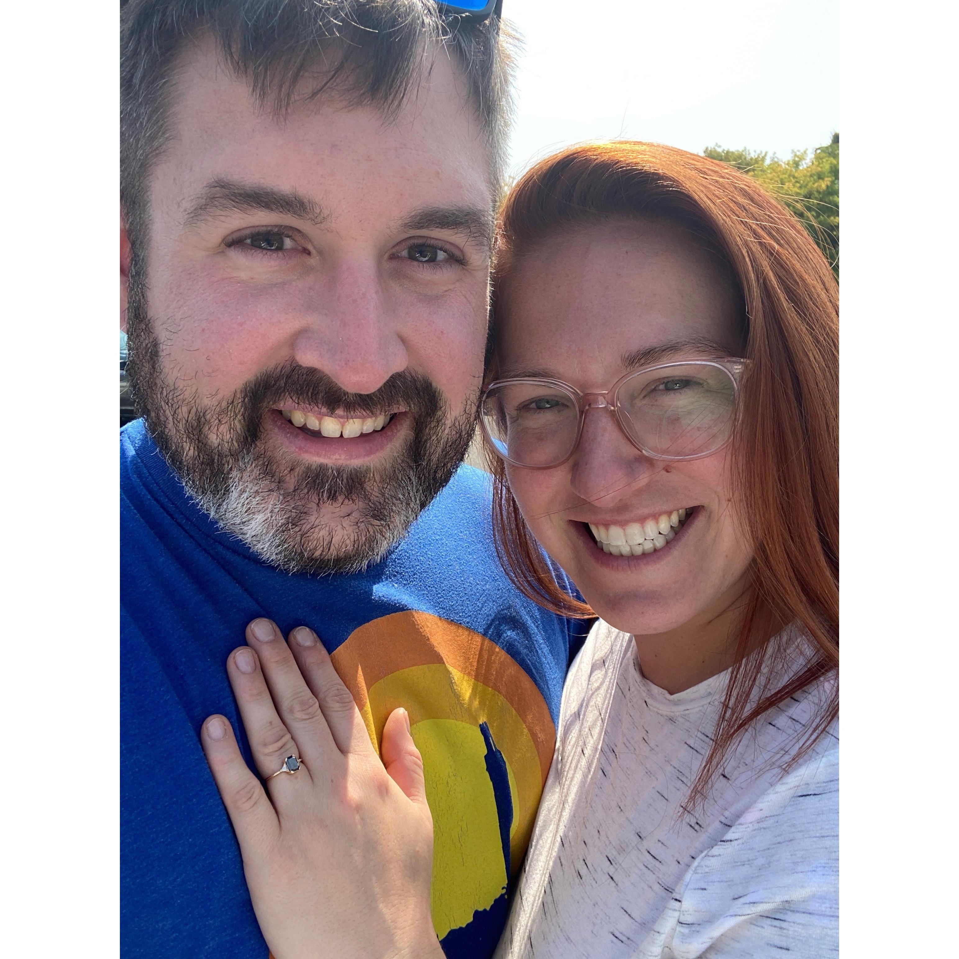 Newly engaged! Jon popped the question in the trolley lot, obviously.