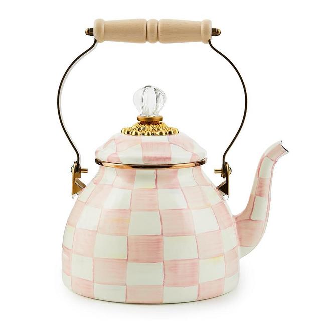 MACKENZIE-CHILDS Rosy Check Enamel Tea Kettle, Decorative Tea Kettle, 2-Quart Capacity