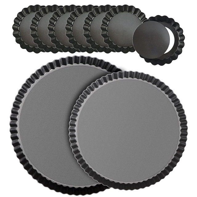 RICHSC-PAN Tart Pan Set, 11 & 9 Inch Tart Pans with 6Pcs 4 Inch Mini Pans. Removable Bottom, Non-Stick Coating, For Tart Quiche Pie Making. Suitable for Family Festivals and Gatherings.(8 Pack)
