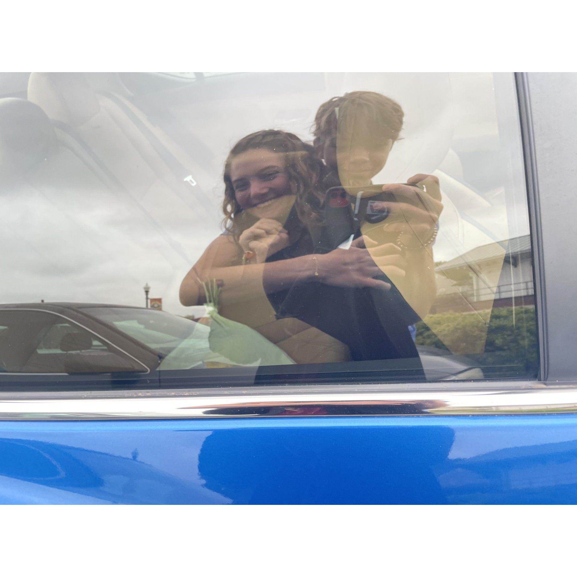A special picture in Isaac's first car's window