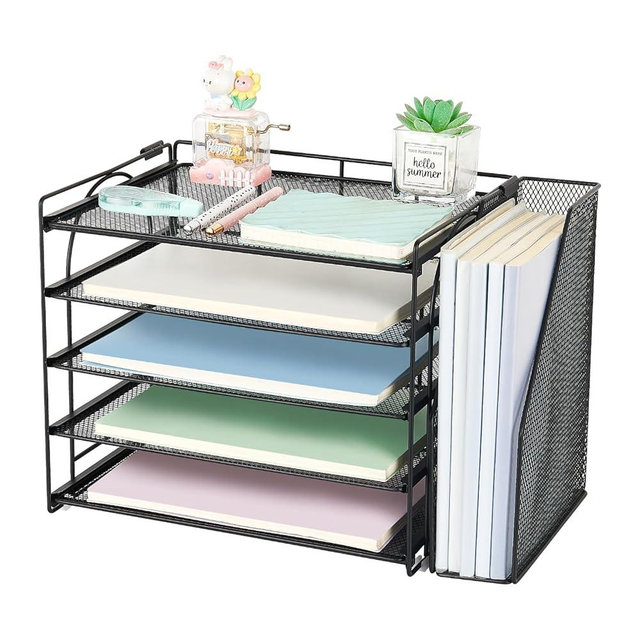 AUPSEN Desk Organizers and Accessories, 5-Tier Desktop Paper File Organizer with Removable File Holder, Desk Accessories & Workspace Organization for Home Office Supplies (Black)