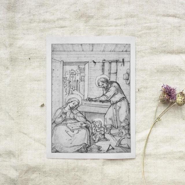 St. Joseph the Worker, Holy Family Workshop scene, Catholic art print