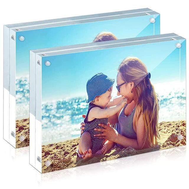 HELPLEX Acrylic Frame, 5x7 Size, 2 Pack 24mm Thicker Frame, Clear Frame Double-Sided, Magnetic Frame, Free Standing Desktop Display Stand Acrylic Frames