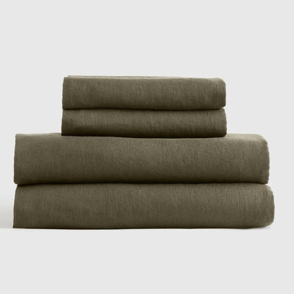 European Linen Sheet Set - King - Dusty Olive