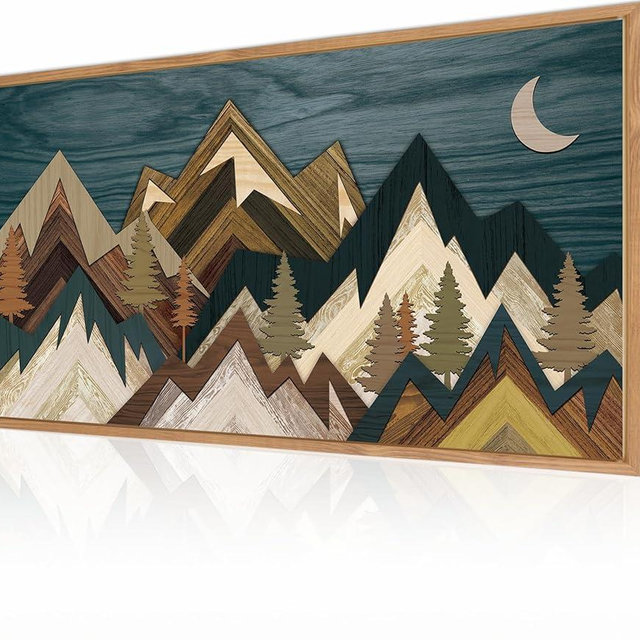 BINCUE Mountain Wall Art Framed Canvas Wall Art Nature Forest Wall Decor Rustic Farmhouse Wall Painting Moon Art for Living Room Bedroom Dining Room Large Size 20"x40"