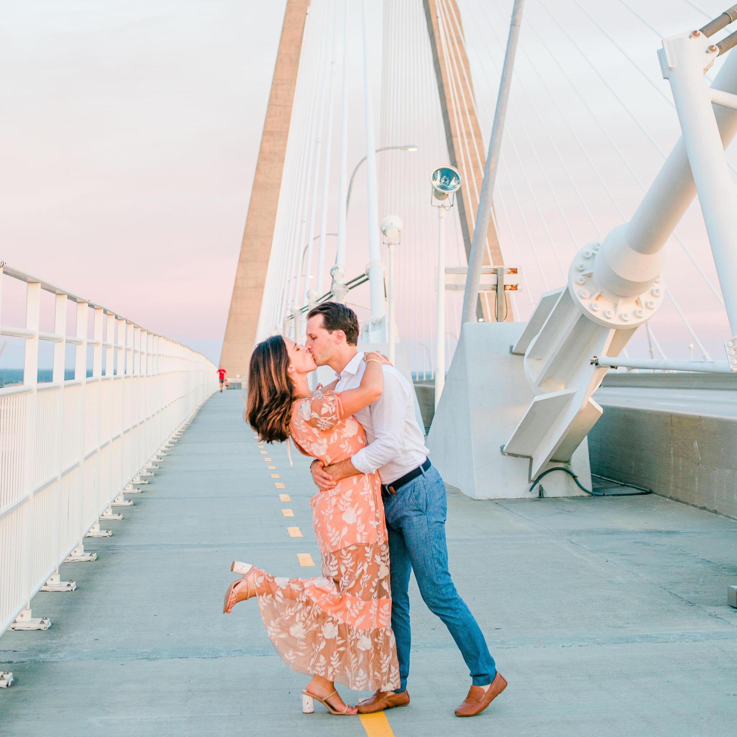 Engagement photos on the Ravenel Bridge