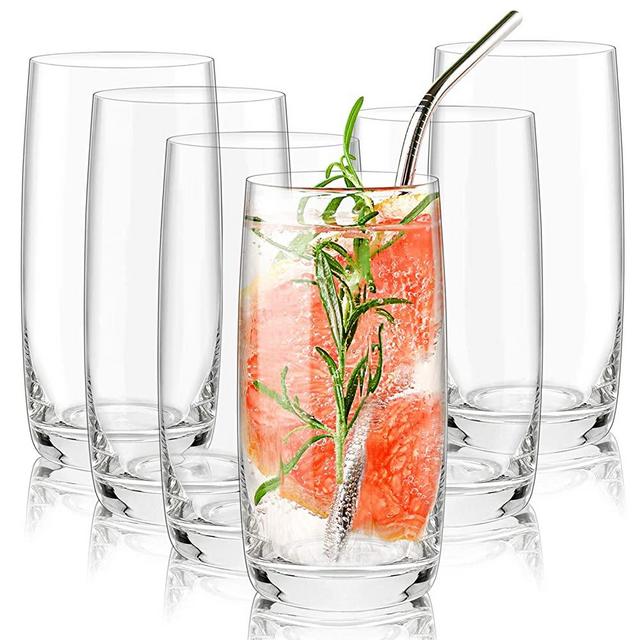 CREATIVELAND Crystal Highball Glasses Set of 6. LEAD-FREE Crystal Heavy Base Tall Glassware, Brilliant Clarity, Drinking Glasses for Water, Juice, Cocktails, Wine, Whiskey and Beer. 16.3oz/465ML.