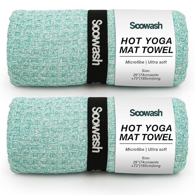 SOOWASH Non-Slip Hot Yoga Mat Towel 2 Pack with Super-Absorbent Soft Suede Microfiber for Bikram Pilates and Yoga Mats Sweat Absorbent Non-Slip for Hot Yoga, Pilates and Workout 28" x72" Teal