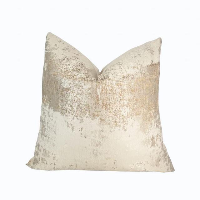 THE-TINOART Champagne Throw Pillow Covers 20X20inches,Gold and Winter White Pillow Covers Glitter Decorative Jacquard Pillow Covers,Back Soft Velvet Cushion Covers for Sofa Bedroom Car 50X50cm