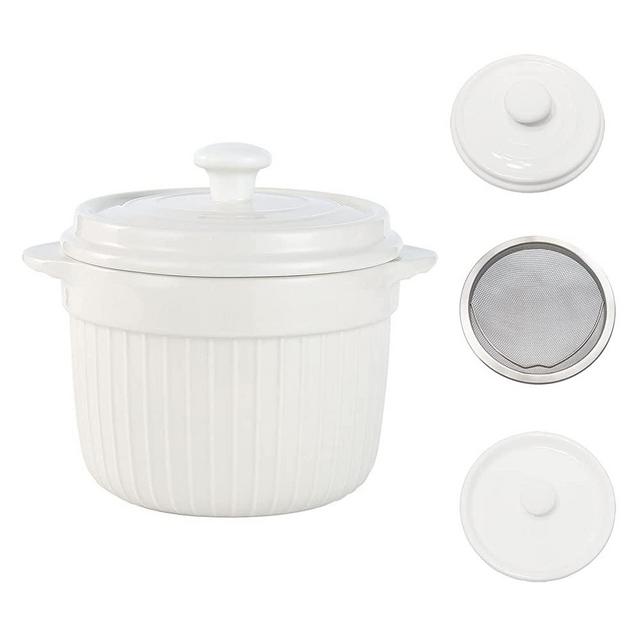 MaoYaMao Ceramic Bacon Grease Container with Strainer,Grease Can for Cooking Kitchen 17oz,White