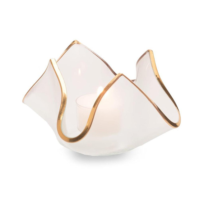Annieglass Handkerchief Votive 7x7x5 with 24k Gold, Timeless Glass Tableware for All Occasions, Made in The USA