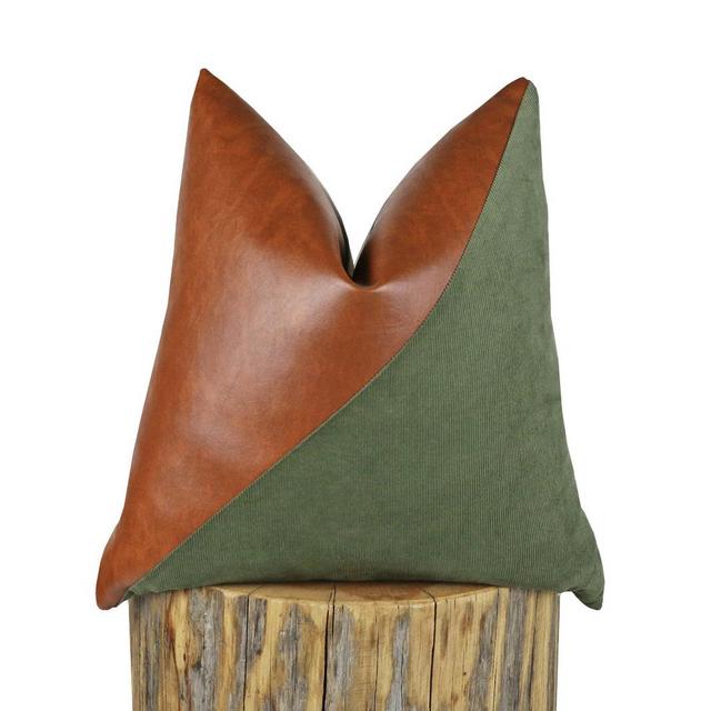 Faux Leather and Olive Corduroy Pillow Cover | 'HAZAN'