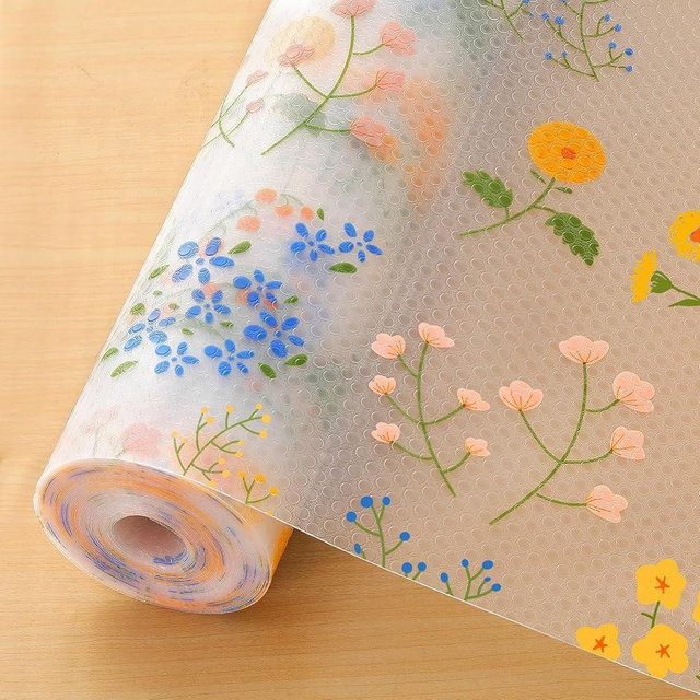 INNOLITES Shelf Liners for Kitchen Cabinets Non-Adhesive Drawer Liner with Floral, Waterproof Durable Easy to Clean, for Refrigerator, Shelves (Colorful Floral, 11.8" x 360")