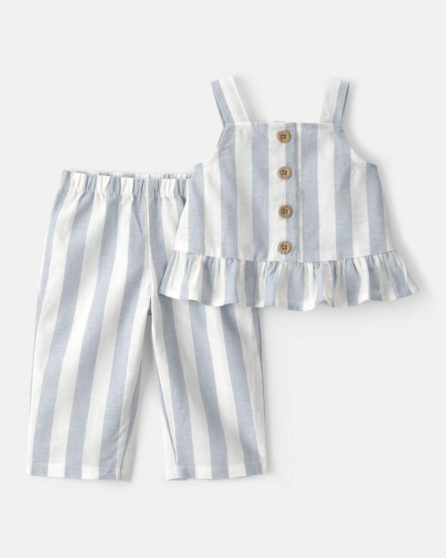 Baby Girl 2-Piece Sleeveless Tee & Pant Set - Blue/White
