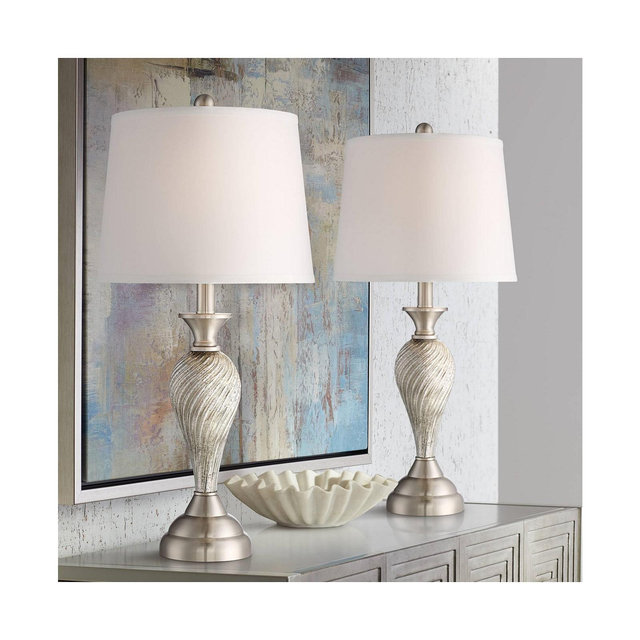 Regency Hill Arden Modern Table Lamps 25" High Set of 2 Mercury Glass Twist Empire Bell Shade for Bedroom Living Room Bedside Nightstand House