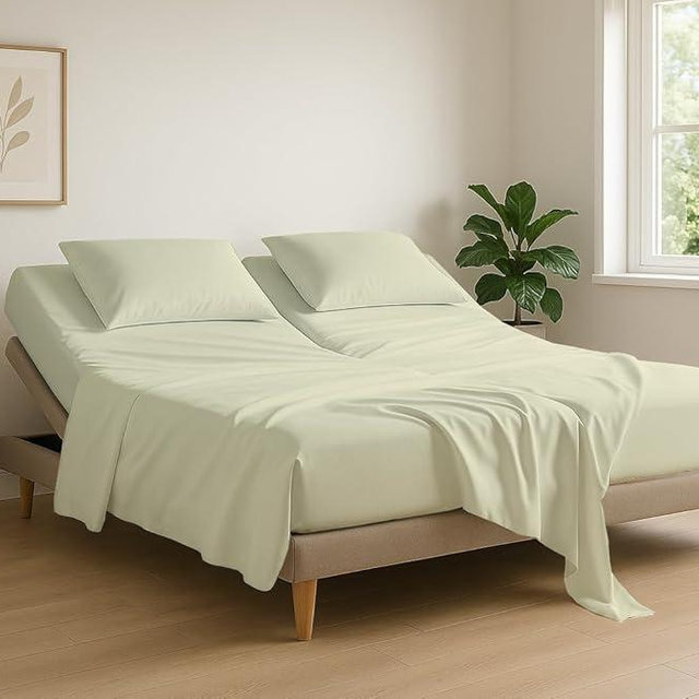 Cottingon,Premium 100% Egyptian Cotton,Flex Top King Sheets for Sleep Number Beds 16" Deep,King 34" - Ivory