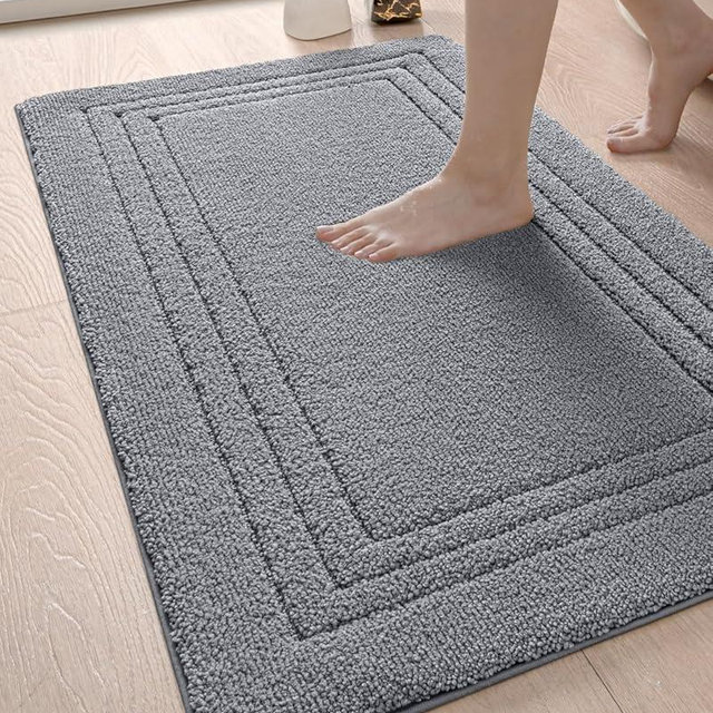 DEXI Bathroom Rug 43x24, Ultra Soft Absorbent Bath Mats for Bathroom, Shower Floor Bathmat Non Slip, Washable Bath Rugs Carpet for Tub, Sink, Dark Grey