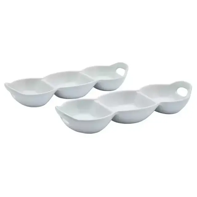 2pk Stoneware Condiment Serving Trays with Handles - Tabletops Gallery