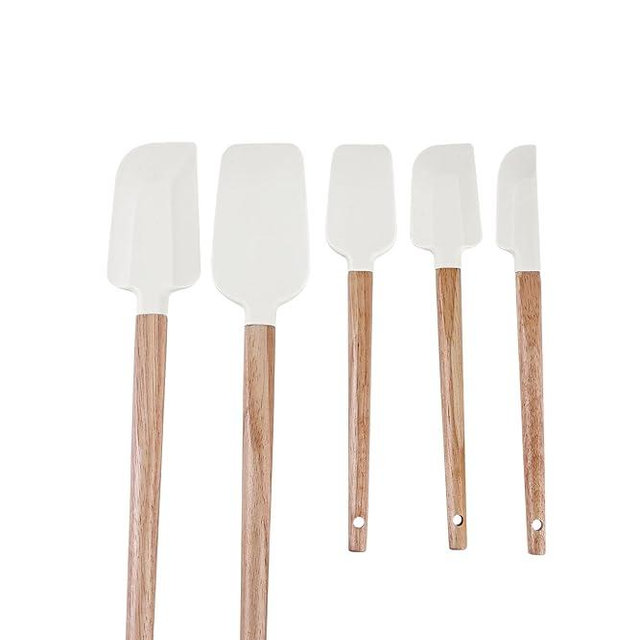 Ptanexx Wooden Handle Silicone Spatula Set 5 Piece, Batter Mixing Spatula, Spatula for Cooking, Jars, Baking, Mixing, Frosting