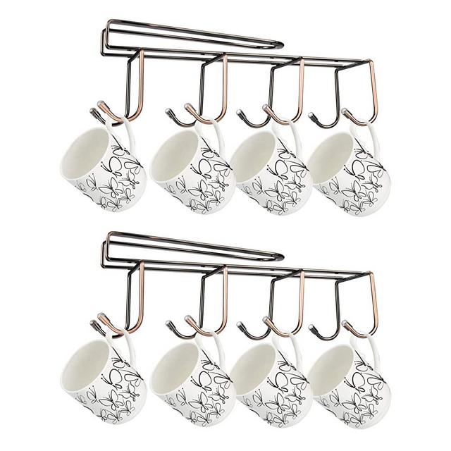 TANOKY Coffee Mug Holder, Durable Under Cabinet Cup Coffee Mug Holder for Kitchen, 8 Hooks Cup Rack Under Shelf - Fit for The Cabinet 1" or Less