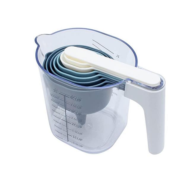 COOK WITH COLOR Measuring Cup Set - 9 PC. Nesting Stackable Liquid Measure Cup, Dry Measuring Cups and Spoons with Funnel and Scraper (Multi Colored)