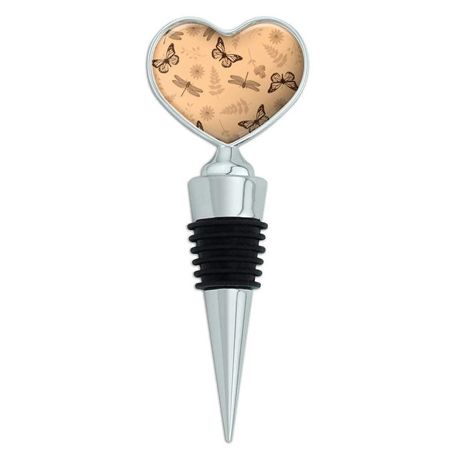 Butterflies and Dragonflies Flower Insect Pattern Heart Love Wine Bottle Stopper