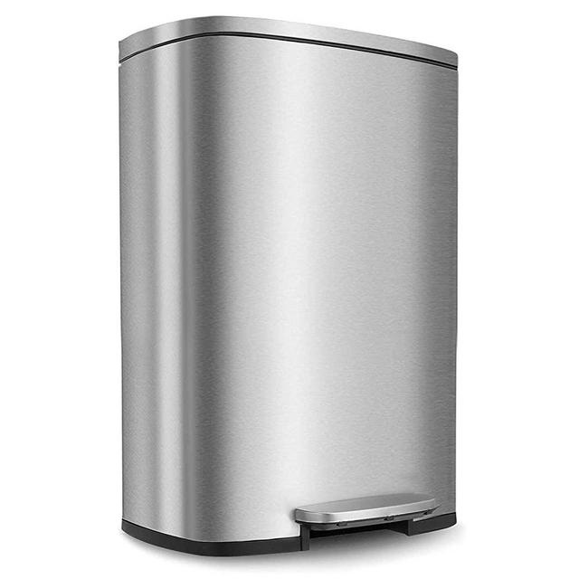 Pirecart 13.2 Gallon Trash Can, Stainless Steel Garbage Bin with Lid, Silent Gentle Open and Close Dustbin with Durable Pedal, Inner Bucket, for Kitchen Bathroom Livingroom Home Office ,Silver(50L)