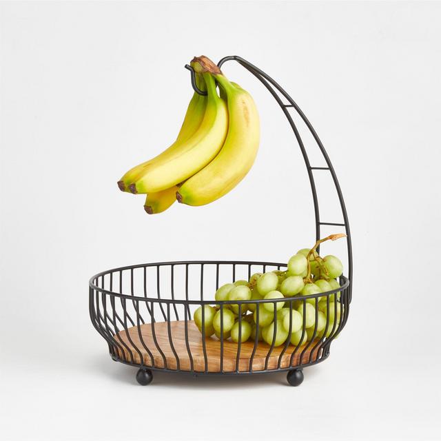 Cora Acacia Wood Black Fruit Basket with Removable Banana Hanger