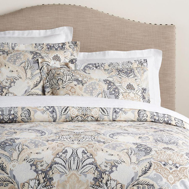 Multi Celeste Damask Organic Percale Duvet Cover, King/Cal. King