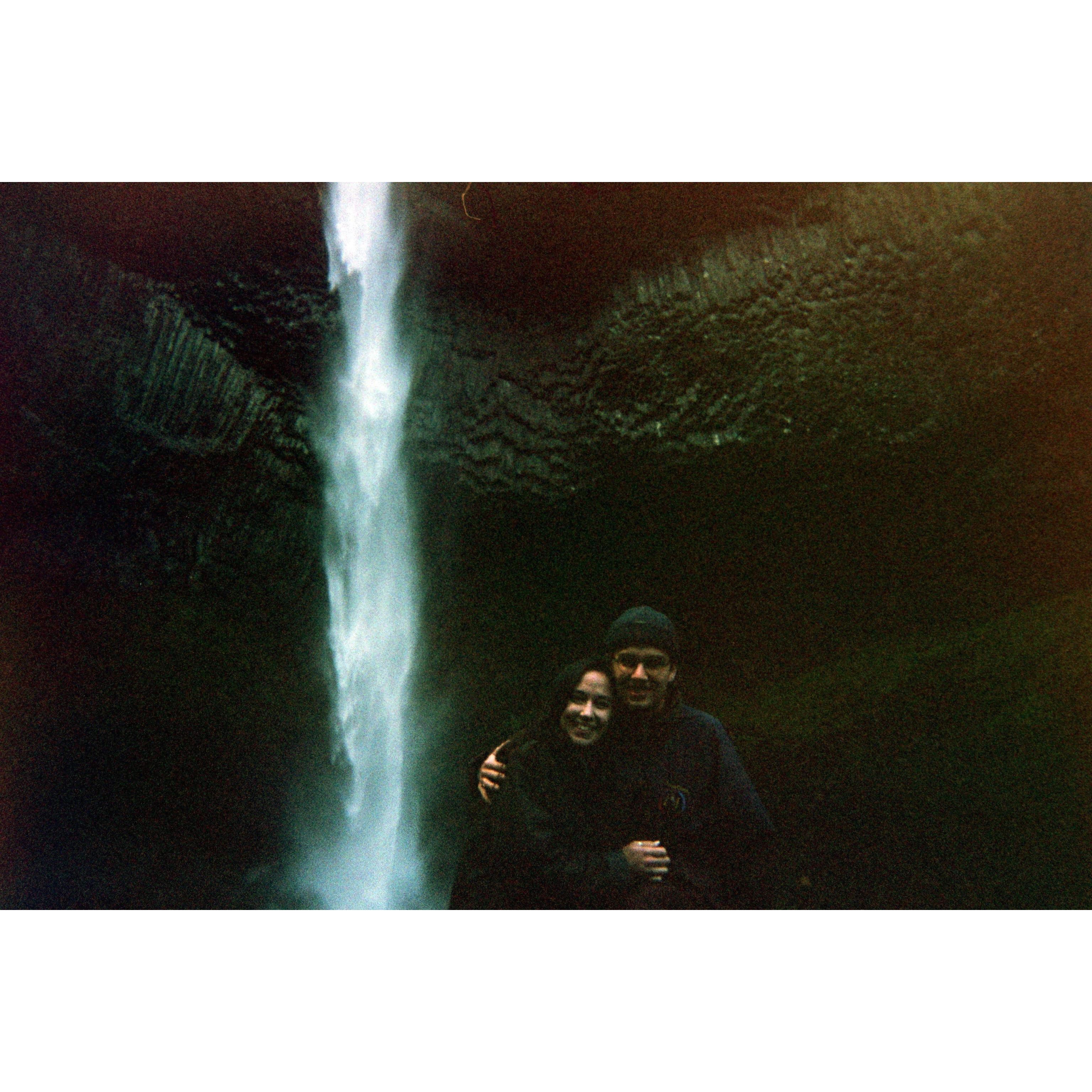 That same stranger took this photo as well. Micah proposed on March 12th at the base of Latourell Falls in Oregon