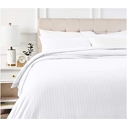 AmazonBasics Deluxe Striped Microfiber Duvet Cover Set - Full or Queen, Bright White