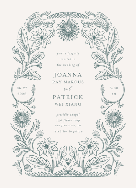 Desrosiers Portrait | Deep Blue Spruce | Zola Wedding Invitations