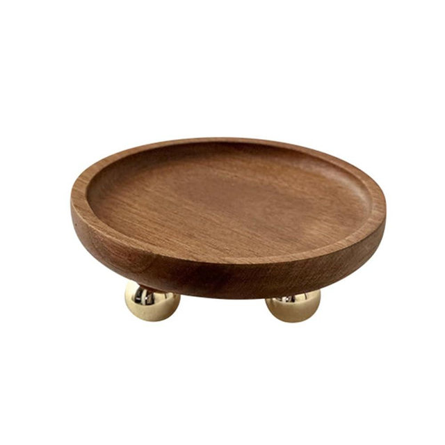 Wooden Tray with Edge, Farmhouse Countertop Organizer for Entry Table, Multi Purpose Display Pedestal for Kitchen, Bathroom, Plant, Candle and Vases (Light Brown-Rotundity)