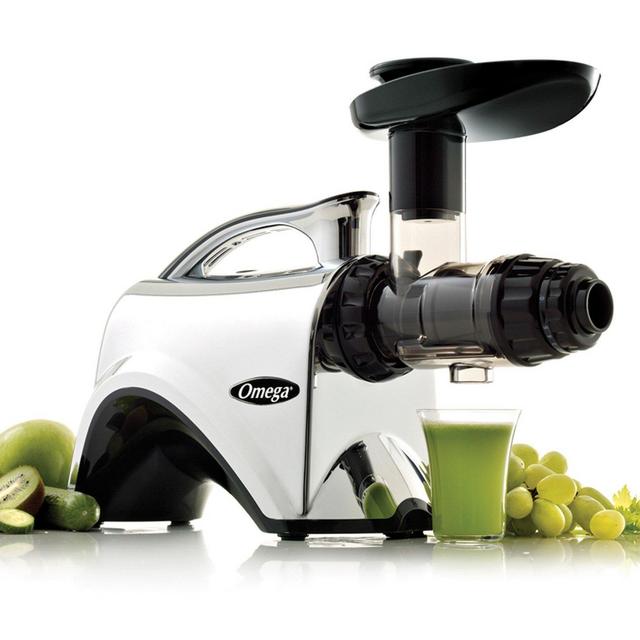 Omega Juicer NC900HDC Juicer Extractor and Nutrition Center Creates Fruit Vegetable and Wheatgrass Juice Quiet Motor Slow Masticating Dual-Stage Extraction with Adjustable Settings, 150-Watt, Metallic