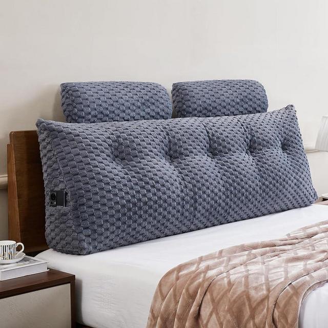 Large Headboard Pillow - Triangular Headboard Wedge Pillow with Head Roll Pillow Backrest Pillows Bed Rest Reading Pillows for Sitting in Bed Backrest Positioning Support (Grey,Queen:59x8x20 Inches)