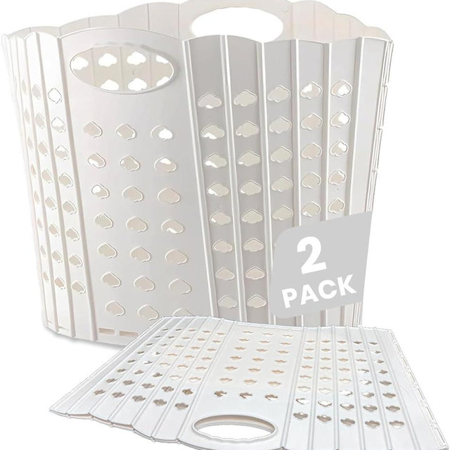 B BIBYKIVN Collapsible Laundry Basket,63L/16.6 Gallon Large Plastic Laundry Basket with Carry Handle,Space-Saving,Foldable Laundry Basket for Easy Storage,for Home,Dorm,Travel Use (Beige, 2 pack)
